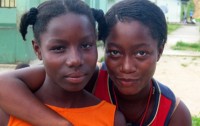 Two girls embracing